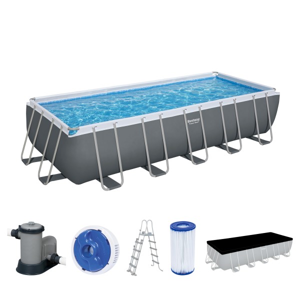 Power Steel™ Frame Pool Komplett-Set mit Filterpumpe 640 x 274 x 132 cm, grau, eckig
