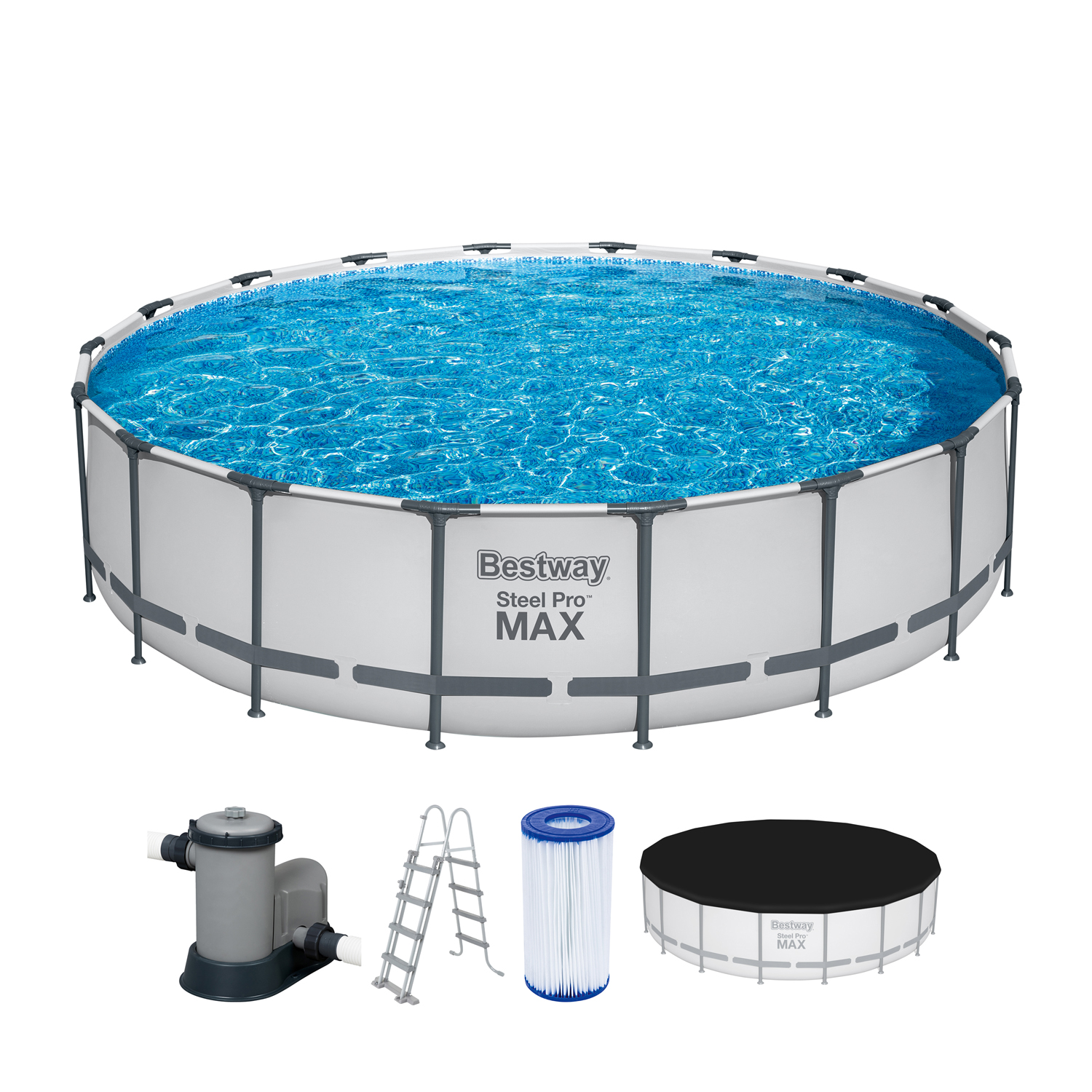 Steel Pro MAX™ Frame Pool Komplett-Set mit Filterpumpe Ø 549 x 122 cm,  lichtgrau, rund | Runde Steel Pro Max Pools | Steel Pro MAX™ Pools | Pools  & Zubehör