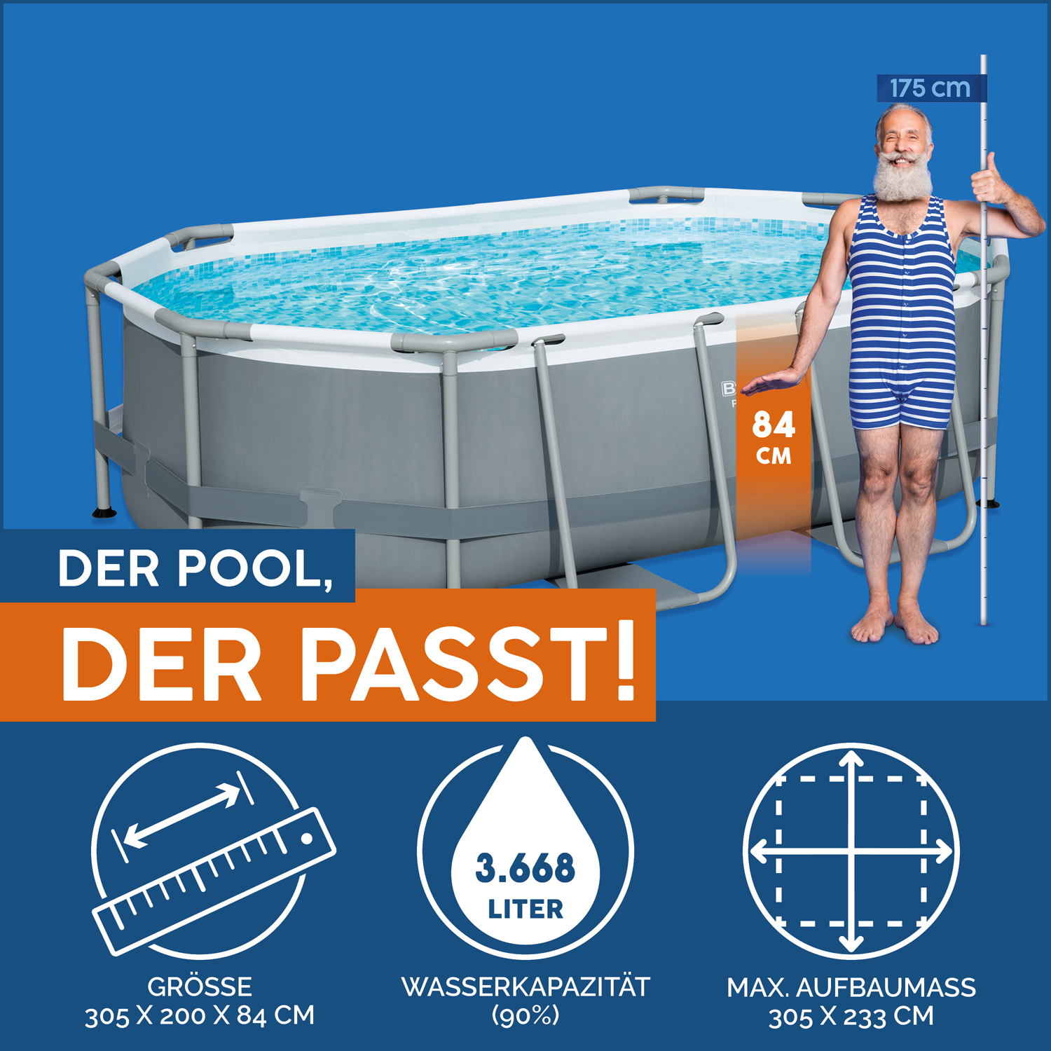 Pool | 305 oval Zubehör grau, Pools & Steel™ Filterpumpe x Power cm, 200 Set | x Alle Frame Pools 84 mit