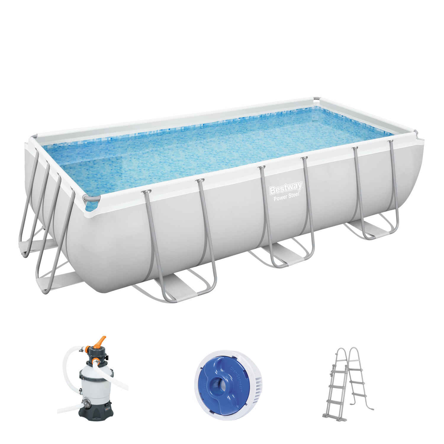 Power Steel™ Frame Pool-Set mit Sandfilteranlage 404 x 201 x 100 cm,  lichtgrau, eckig | Eckige Power Steel Pools | Power Steel™ Pools | Pools &  Zubehör