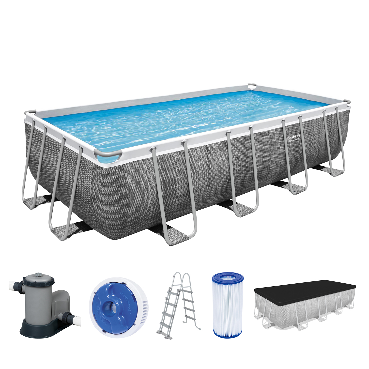 Power Steel™ Frame Pool Komplett-Set mit Filterpumpe 549 x 274 x 122 cm,  Rattan-Optik (Schiefergrau), eckig | Eckige Power Steel Pools | Power Steel™  Pools | Pools & Zubehör