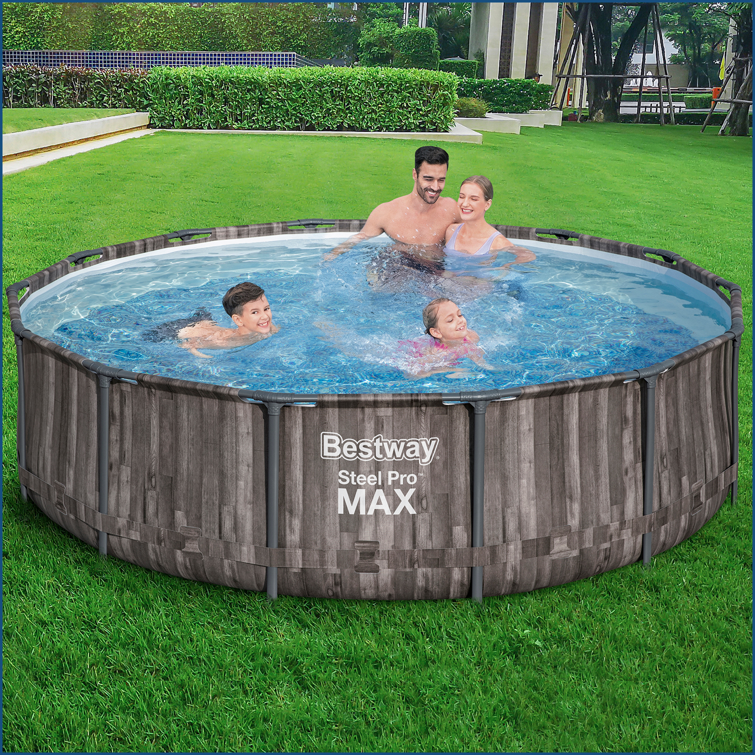 Steel Pro MAX™ Frame Pool-Set mit Filterpumpe Ø 366 x 100 cm, Holz-Optik  (Mooreiche), rund | Runde Steel Pro Max Pools | Steel Pro MAX™ Pools | Pools  & Zubehör