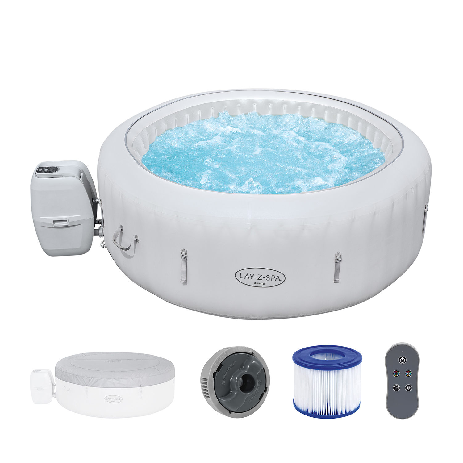 LAY-Z-SPA® LED-Whirlpool Paris 66 Whirlpools Lay-Z-Spa 196 Ø Whirlpools | | x Zubehör cm, Whirlpools & Alle | rund AirJet™