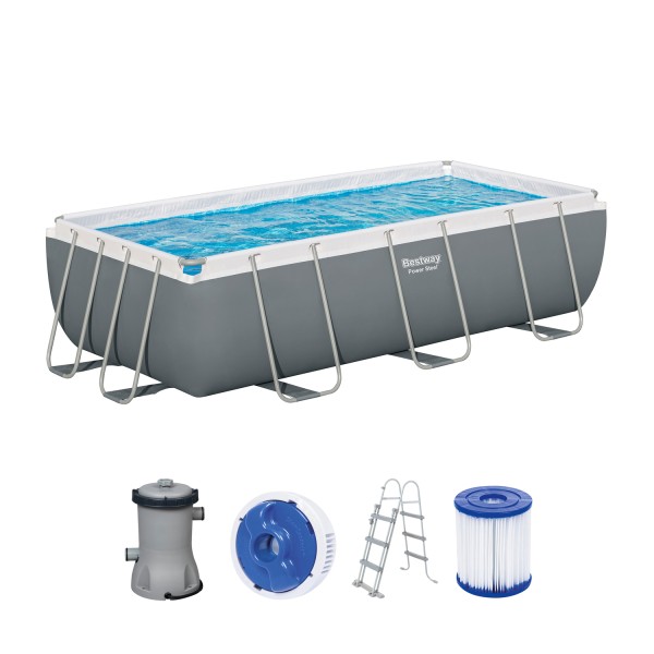 Power Steel™ Frame Pool Set mit Sandfilteranlage 404 x 201 x 100 cm, grau, eckig
