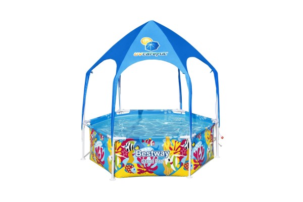 Steel Pro™ Frame Pool mit Sonnenschutzdach &quot;Splash-in-Shade&quot; ohne Pumpe Ø 183 x 51 cm, buntes Unterwasser-Design, rund