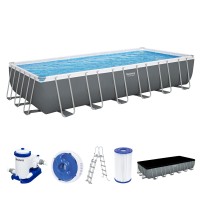 Power Steel™ Frame Pool Komplett-Set mit Filterpumpe 732 x 366 x 132 cm, grau, eckig