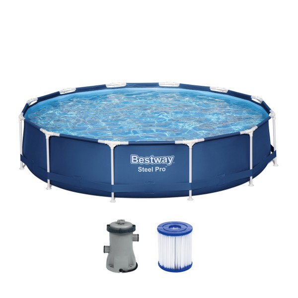Steel Pro™ Frame Pool Set mit Filterpumpe Ø 366 x 76 cm, dunkelblau, rund