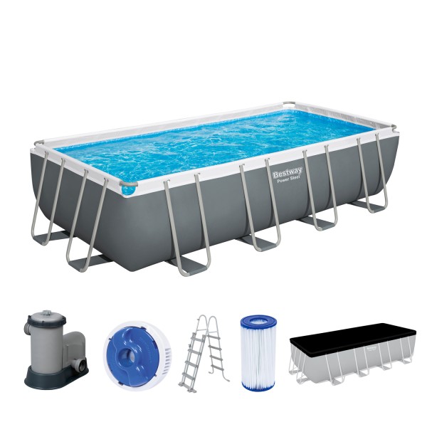 Power Steel™ Frame Pool Komplett-Set mit Filterpumpe 549 x 274 x 122 cm, grau, eckig