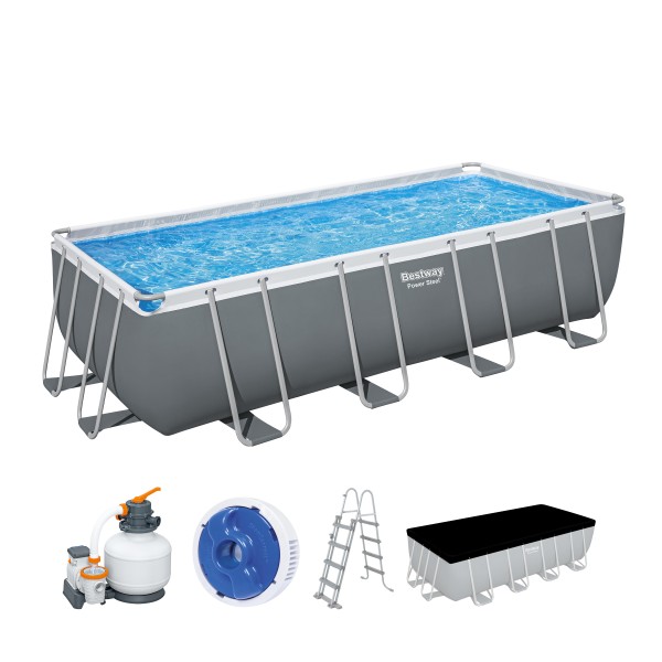 Power Steel™ Frame Pool Komplett-Set mit Sandfilteranlage 549 x 274 x 132 cm, grau, eckig