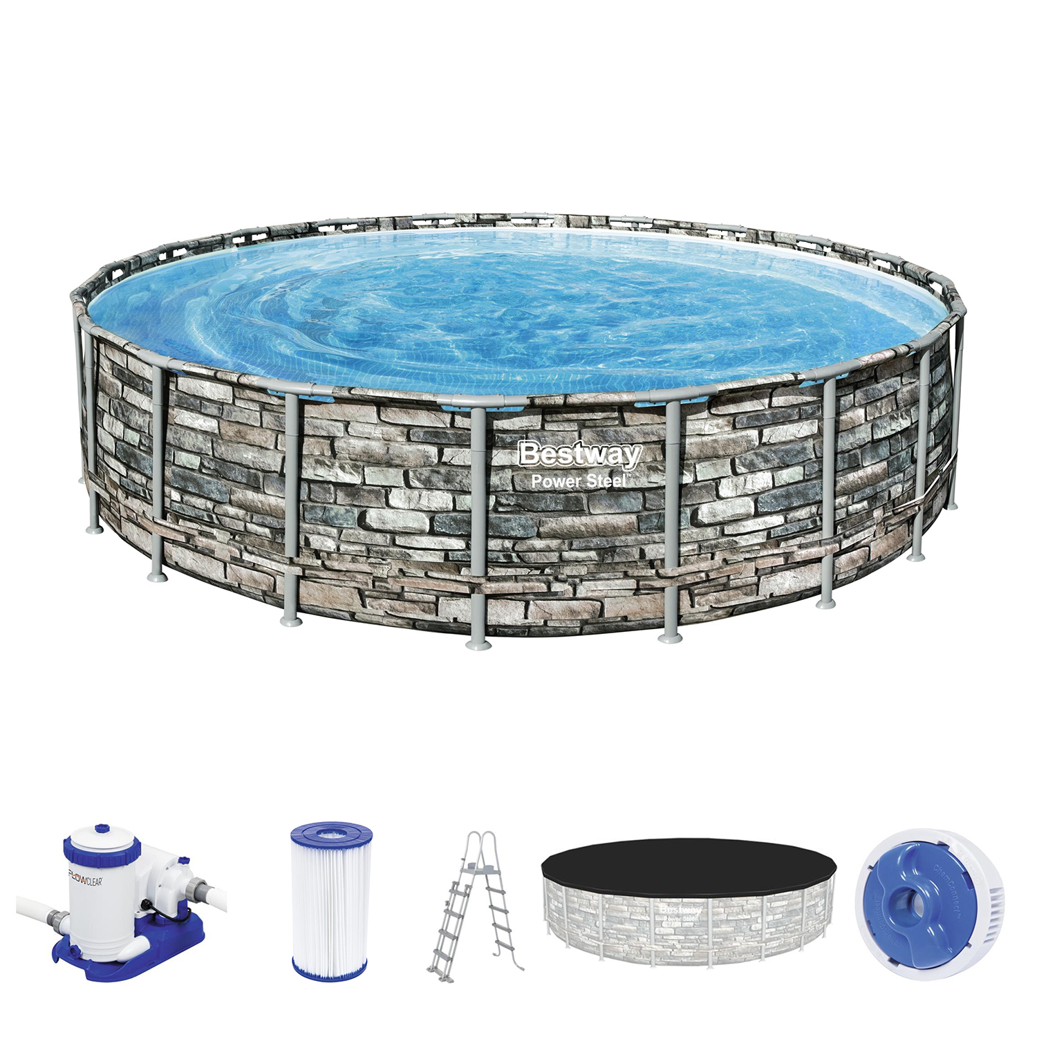Power Steel™ Frame Pool, 610 x 132 cm, Komplett-Set mit Filterpumpe, rund,  Stein-Optik | Runde Power Steel Pools | Power Steel™ Pools | Pools &  Zubehör