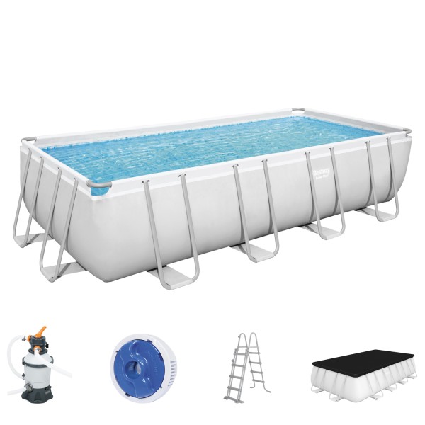Power Steel™ Frame Pool Komplett-Set mit Sandfilteranlage 488 x 244 x 122 cm, lichtgrau, eckig