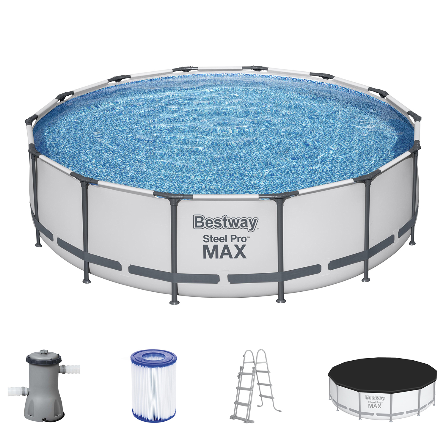 Steel Pro MAX™ Frame Pool Komplett-Set mit Filterpumpe Ø 427 x 107 cm,  lichtgrau, rund | Runde Steel Pro Max Pools | Steel Pro MAX™ Pools | Pools  & Zubehör