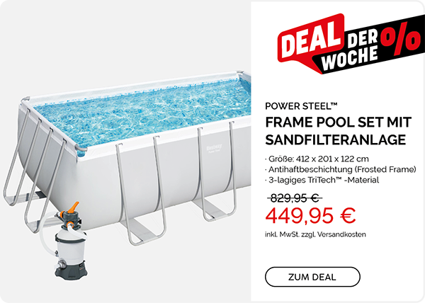 Power Steel™ Frame Pool Set mit Sandfilteranlage 412 x 201 x 122 cm, lichtgrau, eckig