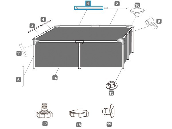 Bestway® Ersatzteil Horizontale Poolstange A (weiß) für Steel Pro™ Pool 221 x 150 x 43 cm, eckig